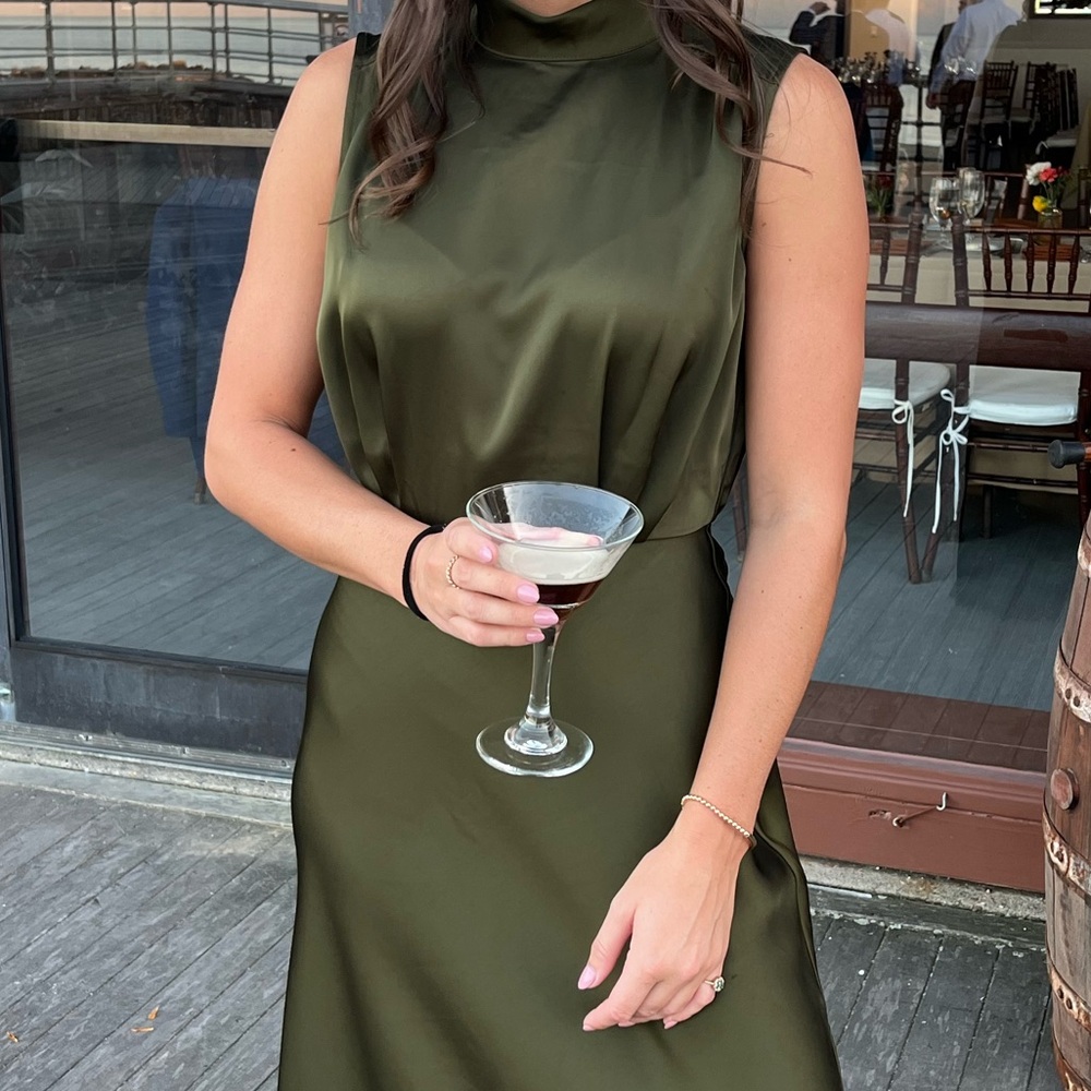 Lulu's Green Sheath Maxi Dress Mock Neck Sleeveless